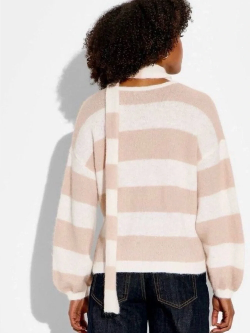 5/$30 wild fable Cream and Tan Striped Tie-Front Sweater Cardigan